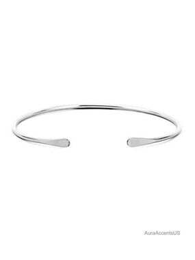 Sterling Silver Cuff Bracelet with Hammered Ends, Dainty Smooth Bangle,